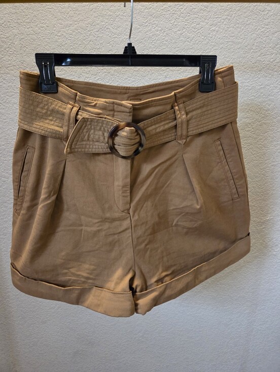 Sezane Pants - Sezane New Rome Tan High-Waist Belted Shorts w/ Tortoiseshell Ring Belt- Size 4